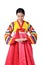 A beautiful Asian woman wearing hanbok is the national dress of Korea.