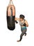 Beautiful Asian women are punching sandbags in the gym, exercise ideas, on isolated with clipping path.