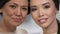 Beautiful asian women smiling at camera, anti-aging cosmetics, face closeup