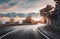 Beautiful asphalt road in mountains in the evening