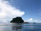 Beautiful atoll with wooden pier in raja ampat archipelago