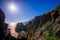 Beautiful attraction of limestone formations at Pancake Rocks with sun shine in the blue sky, Punakaiki, West Coast