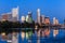 Beautiful Austin skyline reflection at twilight