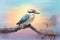 Beautiful Australian Kookaburra bird on a branch with a pastel sunset