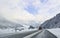 Beautiful Austrian scenery snowy road forest mountains Austria in winter