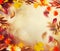 Beautiful autumn background with flying falling colorful leaves and bokeh