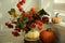 Beautiful autumn composition with different pumpkins indoors