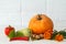 Beautiful autumn composition with a pumpkin on white background