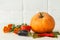 Beautiful autumn composition with a pumpkin on white background