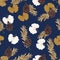 Beautiful Autumn ginko leaves and pine nuts in scatter seamless