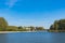 Beautiful autumn landscape. Kuskovo public park on the pond.