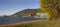 Beautiful autumn landscape lake tegernsee, view to boat houses a