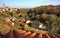 Beautiful autumn landscape of a valley with a small old city in Europe