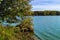 Beautiful autumn landscape.View of the ancient glacial lake surrounded by trees