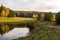 Beautiful autumn landscape in the wilderness with a body of water and forest in the background