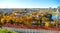 Beautiful autumn panorama of Vilnius old town taken from the Gediminas hill. Nice October day in Lithuania`s capital.