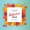 Beautiful Autumn paper cut leaves. Sale. September flyer template. Square frame. Space for text. Origami Foliage. Maple
