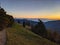 beautiful autumn sunset. Schnebelhorn, Zurich. The rays of the sun illuminate the meadow and the trees. view of the alps