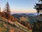 beautiful autumn sunset. view of the snow-covered churfirsten in appenzell. evening atmosphere on the hill schnebelhorn