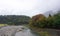 Beautiful autumn trees along the river of Shirakawa village