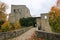 Beautiful autumn view of the main gate ofmedieval castle Hukvaldy, Czech republic
