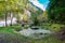 Beautiful autumn view of the outdoors exhibition of the naturparkhaus Schlern-Rosengarten museum with the Tschaminbach river in