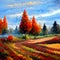 Beautiful Autumn village field and street with trees