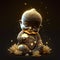 Beautiful Baby Buddha on Lotus Flower Golden Statue With Gold Sparticals Glowing Backdrop AI Generative