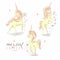 Beautiful baby unicorns sketch in different poses with flowers