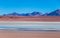 Beautiful background with Altiplanic Lagoon, a shallow saline lake and blue sky