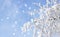 Beautiful background image of snow-covered branches and light snowfall.