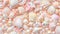 beautiful background of pearls and shells, light pink and beige aesthetic, flat lay,