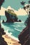 Beautiful bali beach cliff vector background illustration