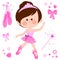 Beautiful ballerina girl with pink dress. Vector illustration set