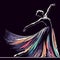 Beautiful ballerina in a long elegant colorful dress. Vector illustration, ballet performer, graphic, generative ai