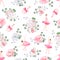 Beautiful ballerinas dance, keys with bows and fresh spring flower bouquets seamless vector pattern