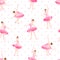 Beautiful ballerinas dance on polka dot background seamless vector pattern