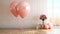 beautiful balloon with word love shape on a light wooden floor and white background