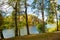 Beautiful Balsys lake, one of six Green Lakes, located in Verkiai Regional Park. Birds eye view of scenic emerald lake surrounded