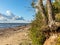 Beautiful Baltic Sea coast, autumn afternoon, white clouds over the sea