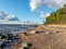 Beautiful Baltic Sea coast, autumn afternoon, white clouds over the sea