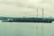 Beautiful barges from a height float on the river. The barge floats on the Dnieper river in Kiev. toned