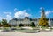 Beautiful baroque Festetics Castle in Keszthely Hungary with a fountain in the park