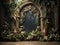 beautiful Baroque romantic Garden background prop for photo manipulation , empty , beautiful flowers ,big door ,room for copy ,