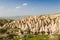 Beautiful barren landscape , pink rocks, Goreme, Cappadocia