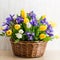 Beautiful basket, tulips and irises gift