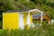 Beautiful Bathing houses on the British beach in Scotland, UK