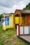 Beautiful Bathing houses on the British beach in Scotland, UK