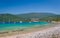 Beautiful bay of Adriatic sea with recreational boats at anchor