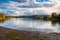 Beautiful bay on the Czorsztyn Lake. Mountain landscape. Sailboats moored in a small marina. Czorsztyn, Poland